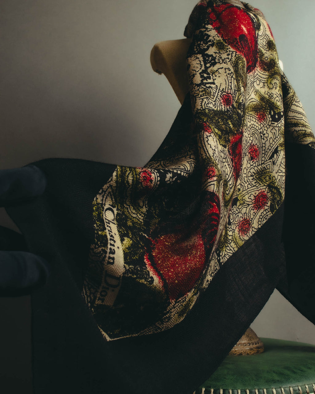 "Christian Dior" 80's-90's Floral paisley patterned large scarf