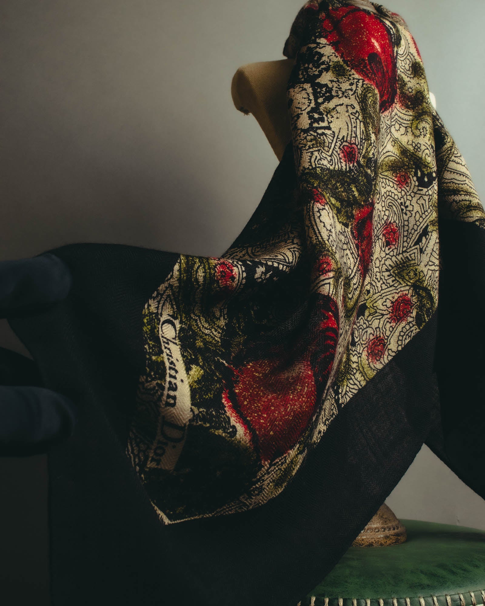 "Christian Dior" 80's-90's Floral paisley patterned large scarf