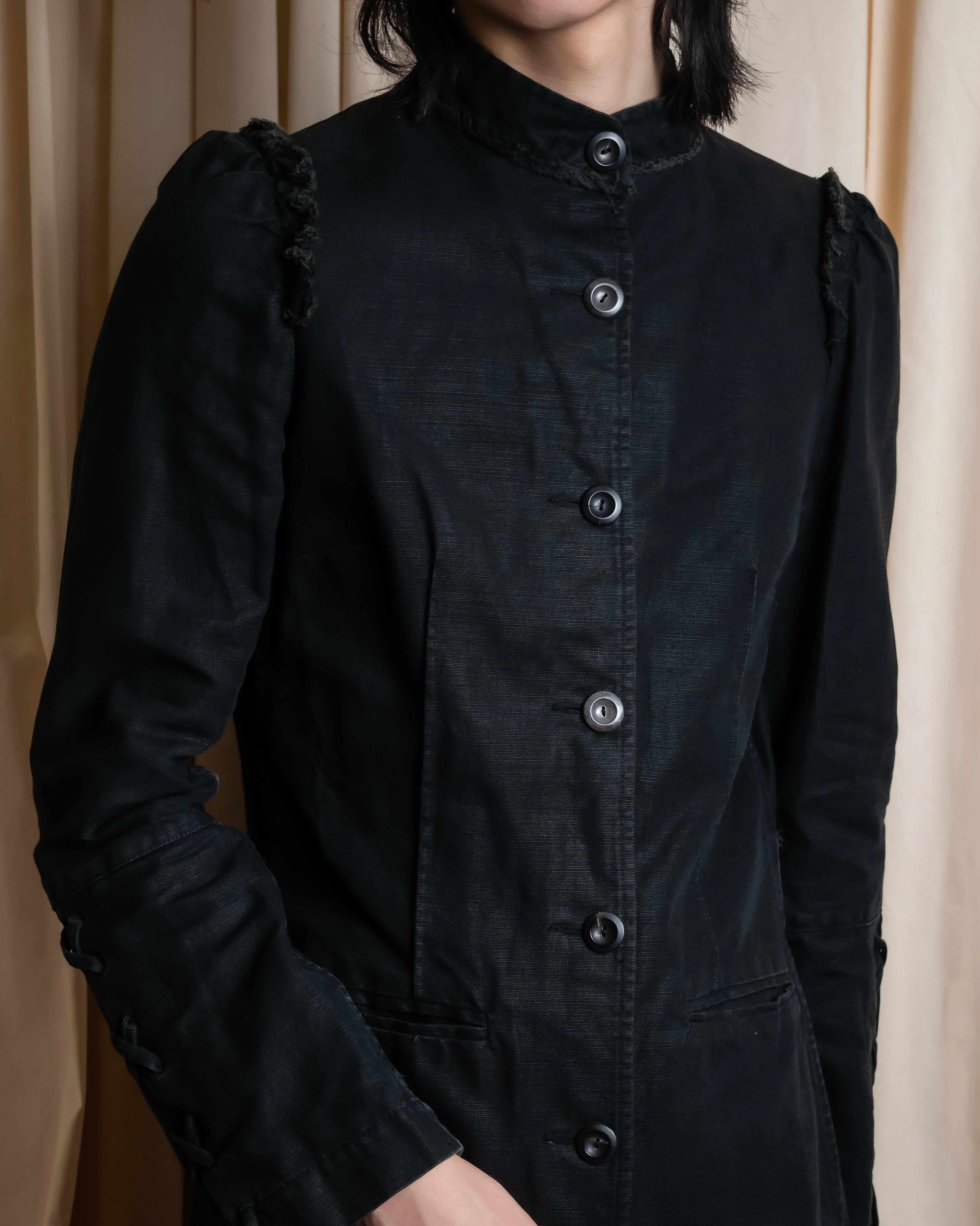 "vanessa bruno" Lace fringe design drawstring cotton linen shirt dress