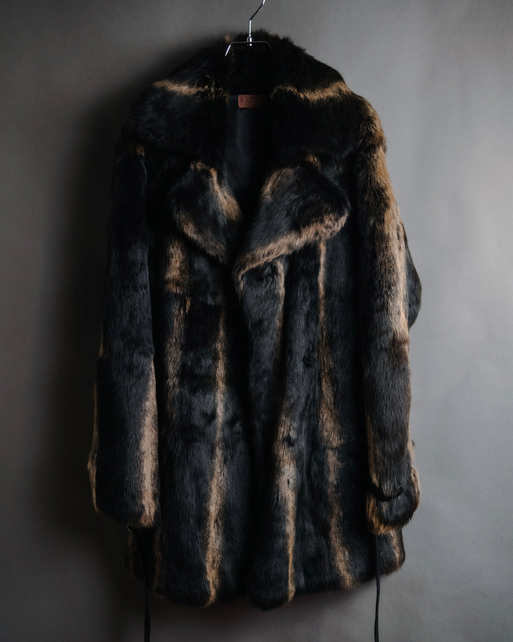 "BIEMME" 00’s striped rabbit fur belted coat
