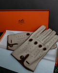 "HERMES" Dot perforation driving leather gloves