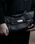 "BVLGARI" Horizontal form engraved logo leather bag