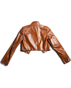 FENDI/ Back Logo Embroidery Calf Leather Short Jacket Brown