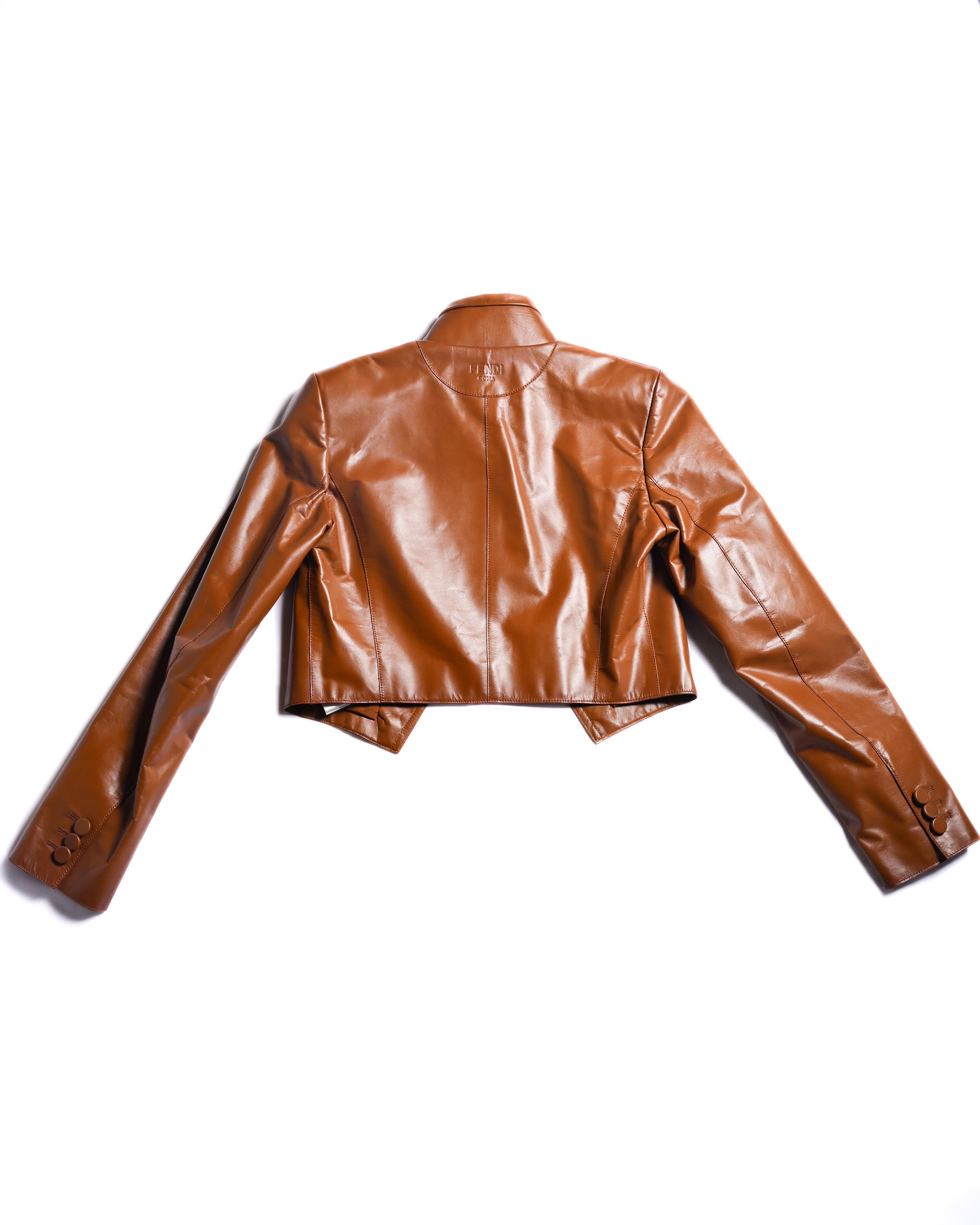 FENDI/ Back Logo Embroidery Calf Leather Short Jacket Brown