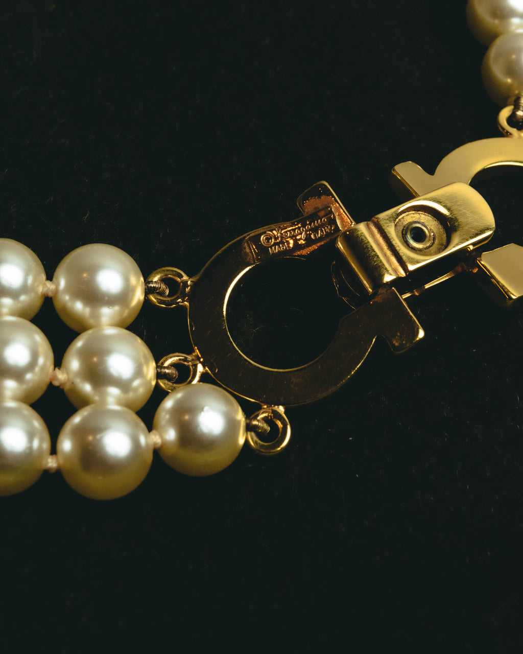 "Salvatore Ferragamo" 80's-90's Gancini three-strand pearl-style necklace