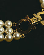 "Salvatore Ferragamo" 80's-90's Gancini three-strand pearl-style necklace
