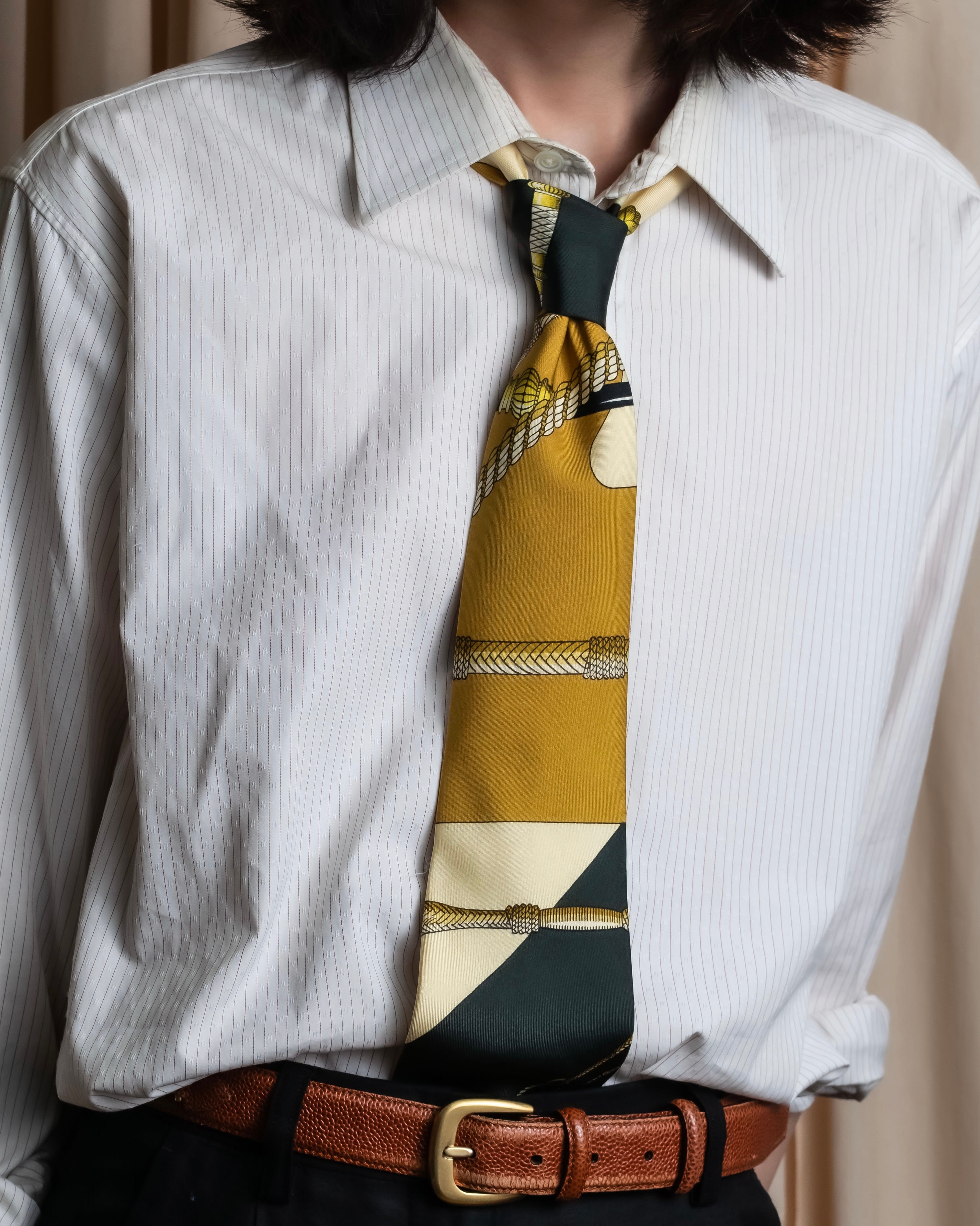 "HERMES" Horse harness motif silk neck tie