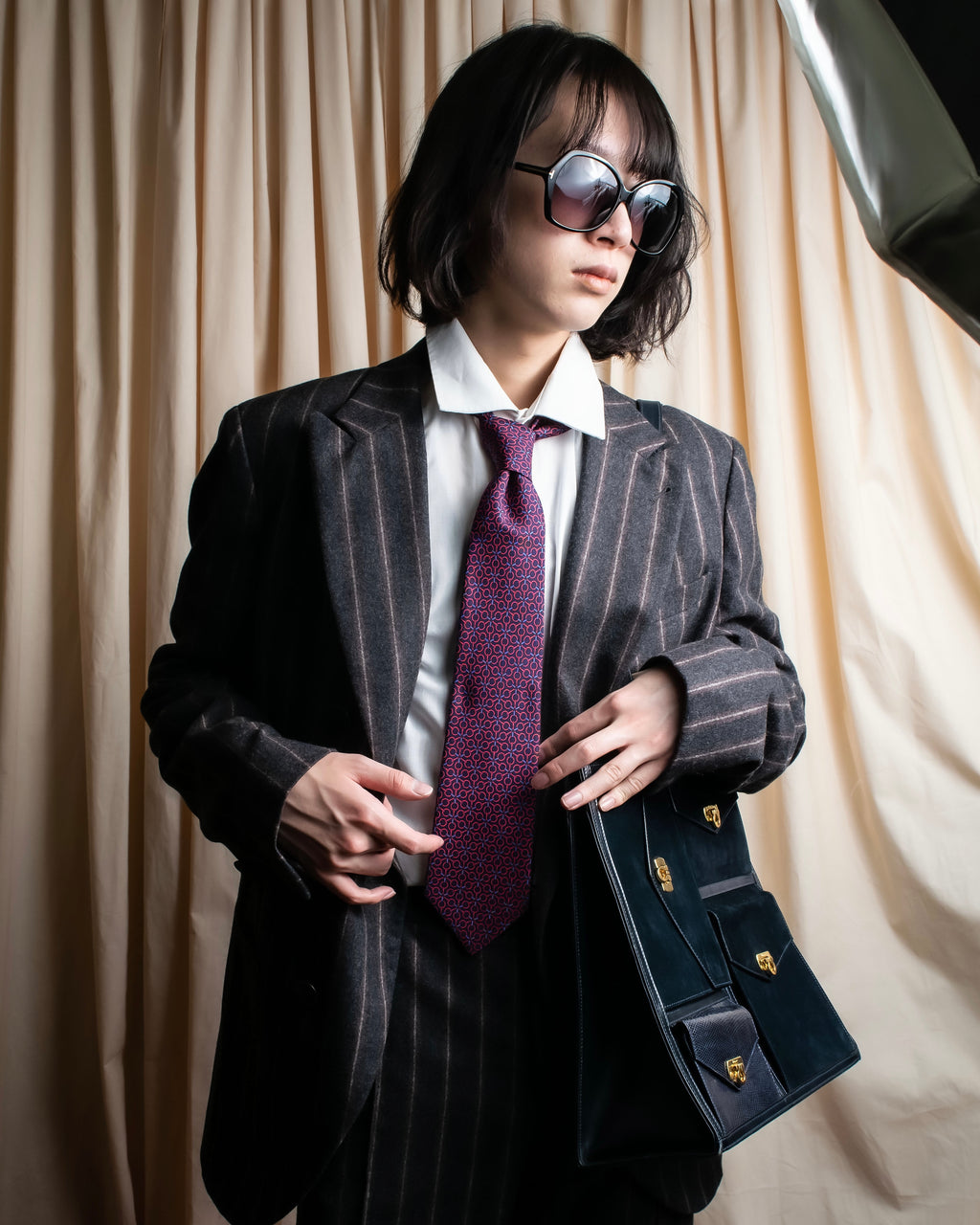 "HERMES" Geometric pattern silk necktie