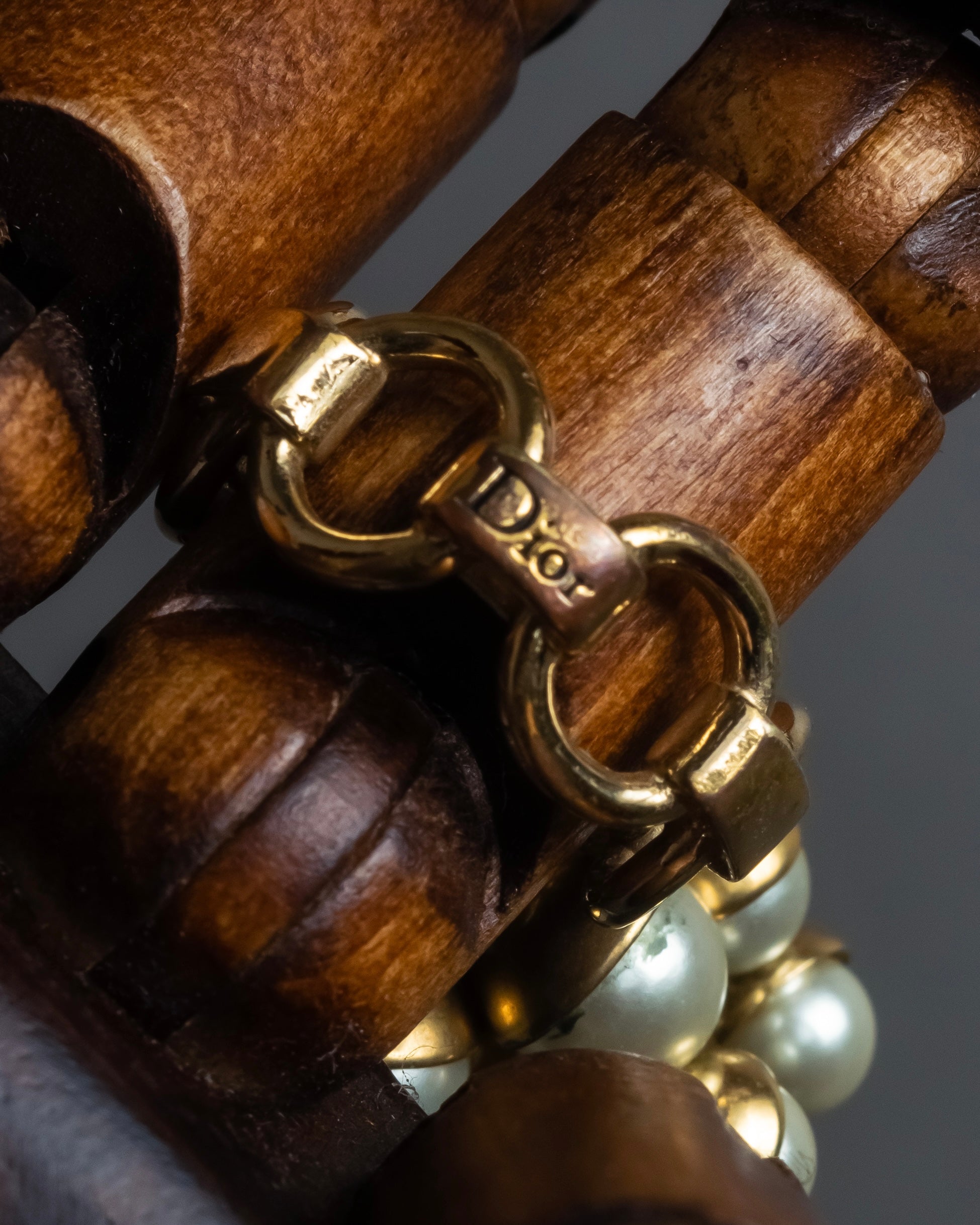 "Christian Dior" Pearl charm top chain link arm ring