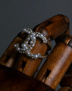 "CHANEL" Coco mark motif pearl strass design ring