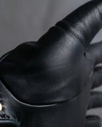 "HERMES" H logo＆gold stud design leather gloves