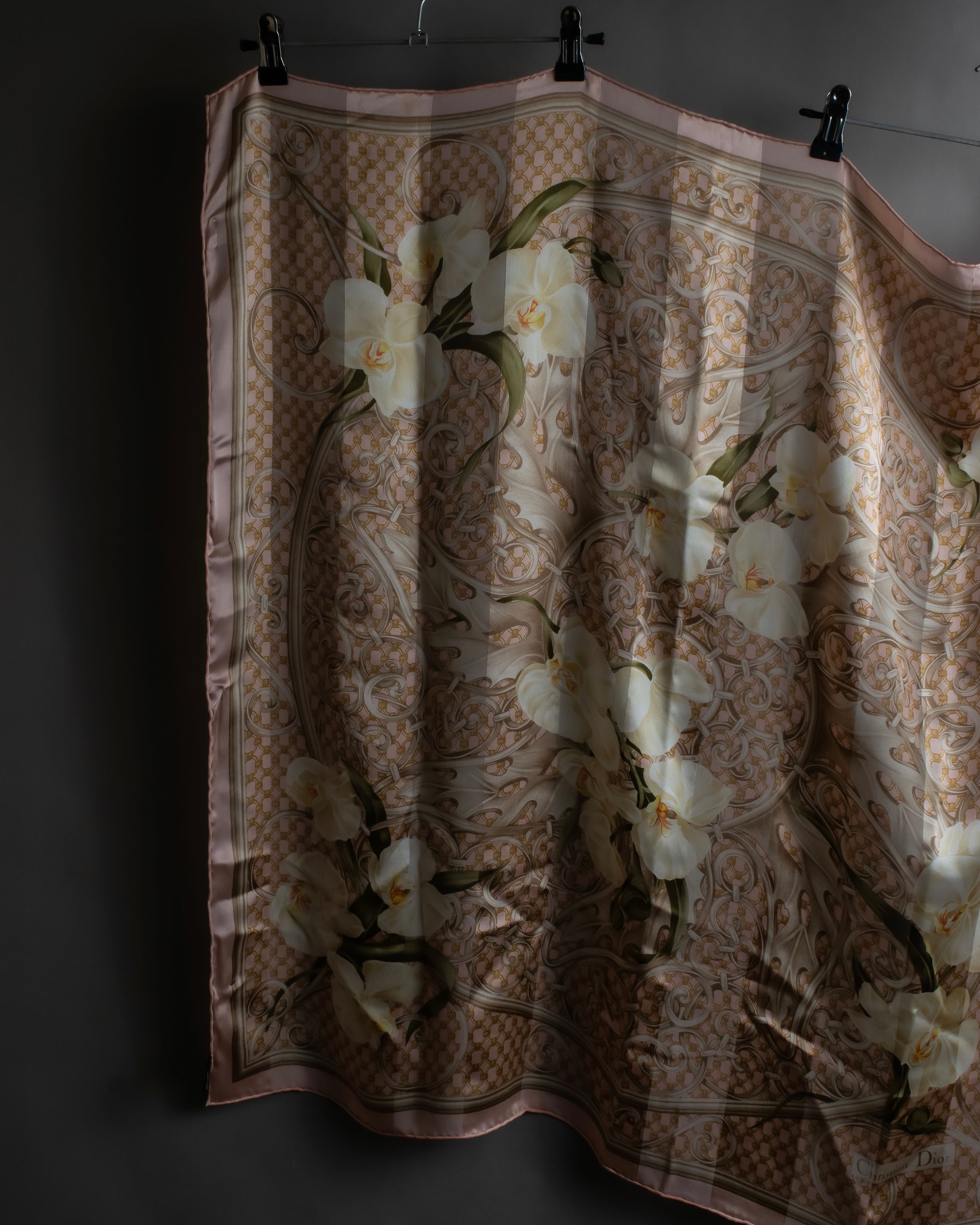 "Christian Dior" Geometric＆arabesque motif silk scarf