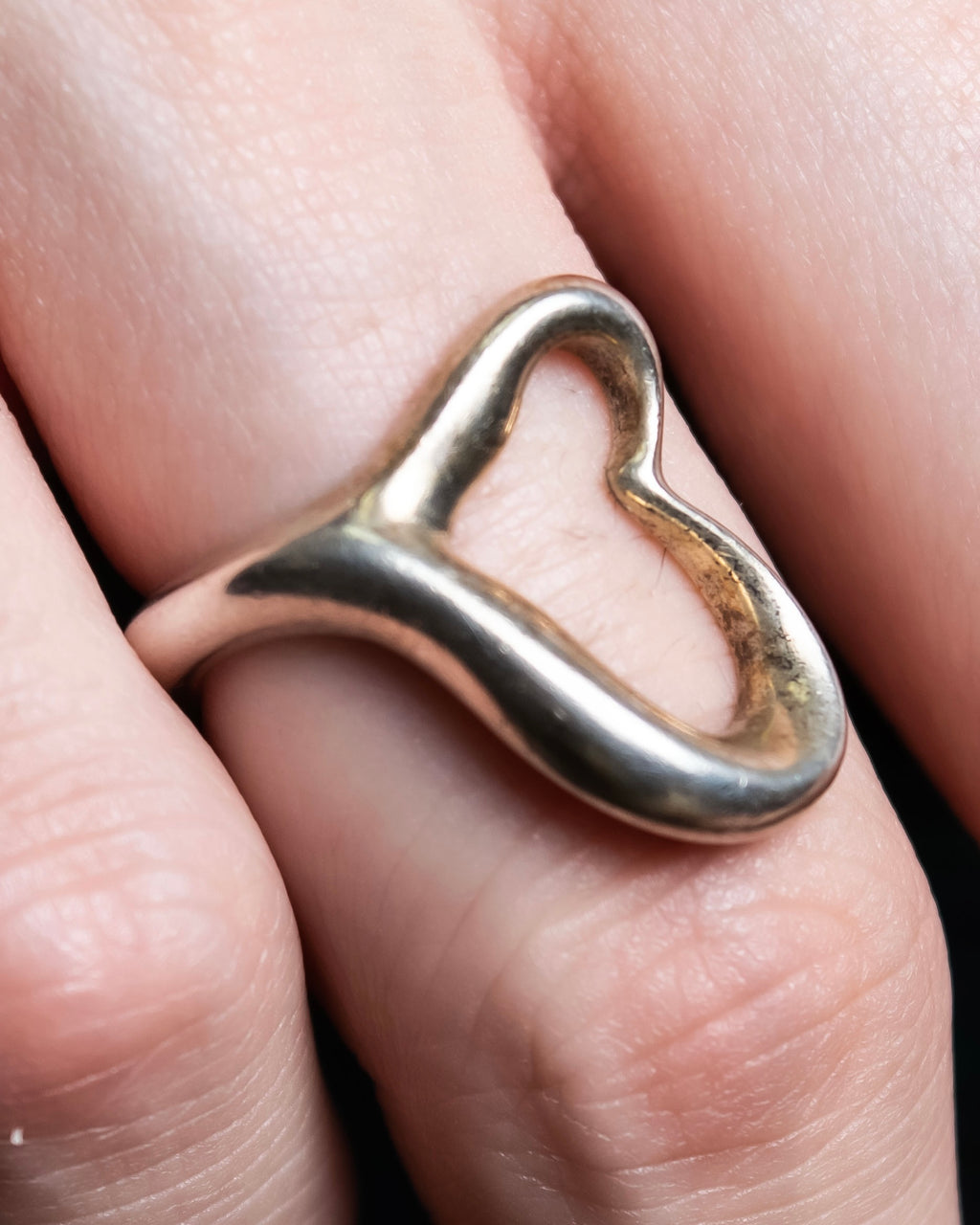 "Tiffany&Co" Elsa Peretti open heart design silver ring