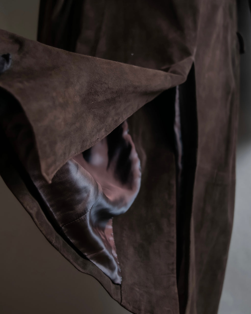 "LOEWE" 80's flowing line suede leather chester coat