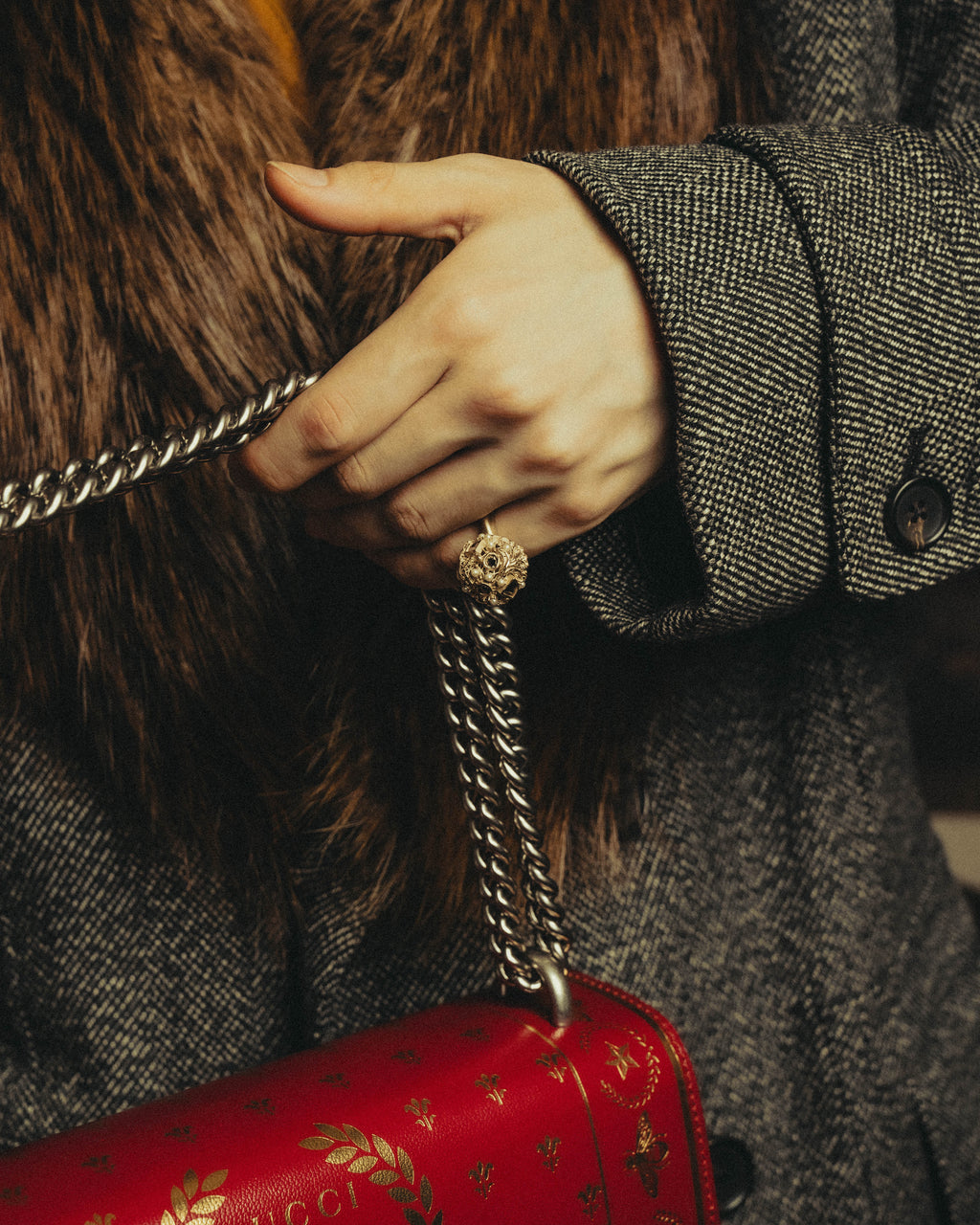 -SPECIAL- "GUCCI" 2010's-20's Collectible gucci garden embellished leather dionysus chain shoulder bag