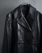 "COACH" Double-breasted panel work design leather coat