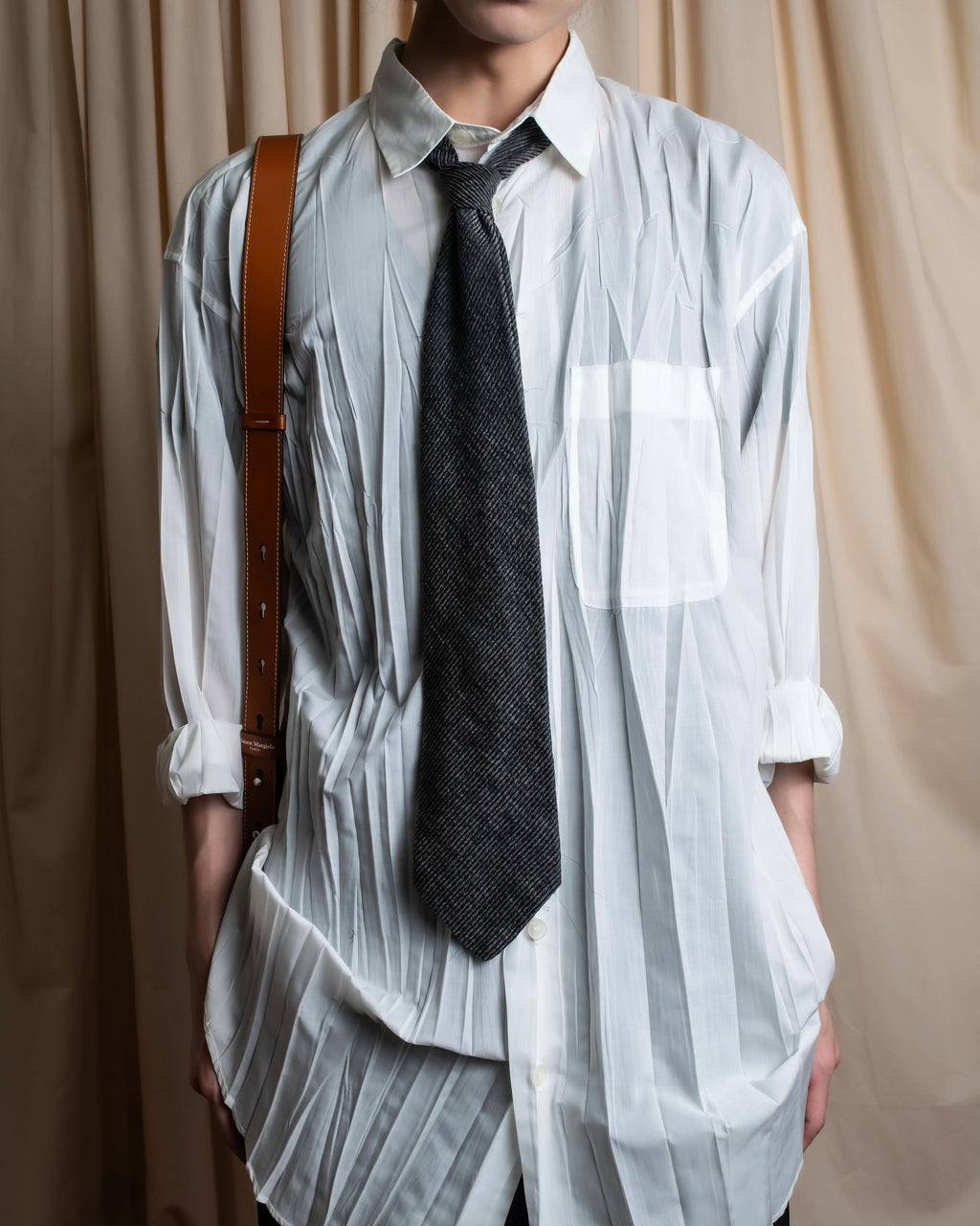 "ISSEY MIYAKE" Pleated design polyester long shirt