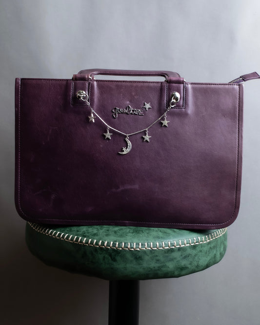 "JEAN PAUL GAULTIER" Horizontal star＆moon chain design purple leather bag