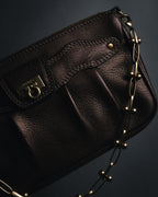 "Salvatore Ferragamo" 2000’s gathered metallic leather ball-link shoulder bag