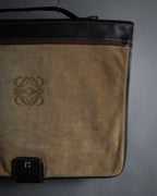 "LOEWE" 80's-90's Logo engraved suede leather combination business bag