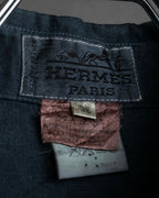 "HERMES" 90's Military detail linen long shirt dress