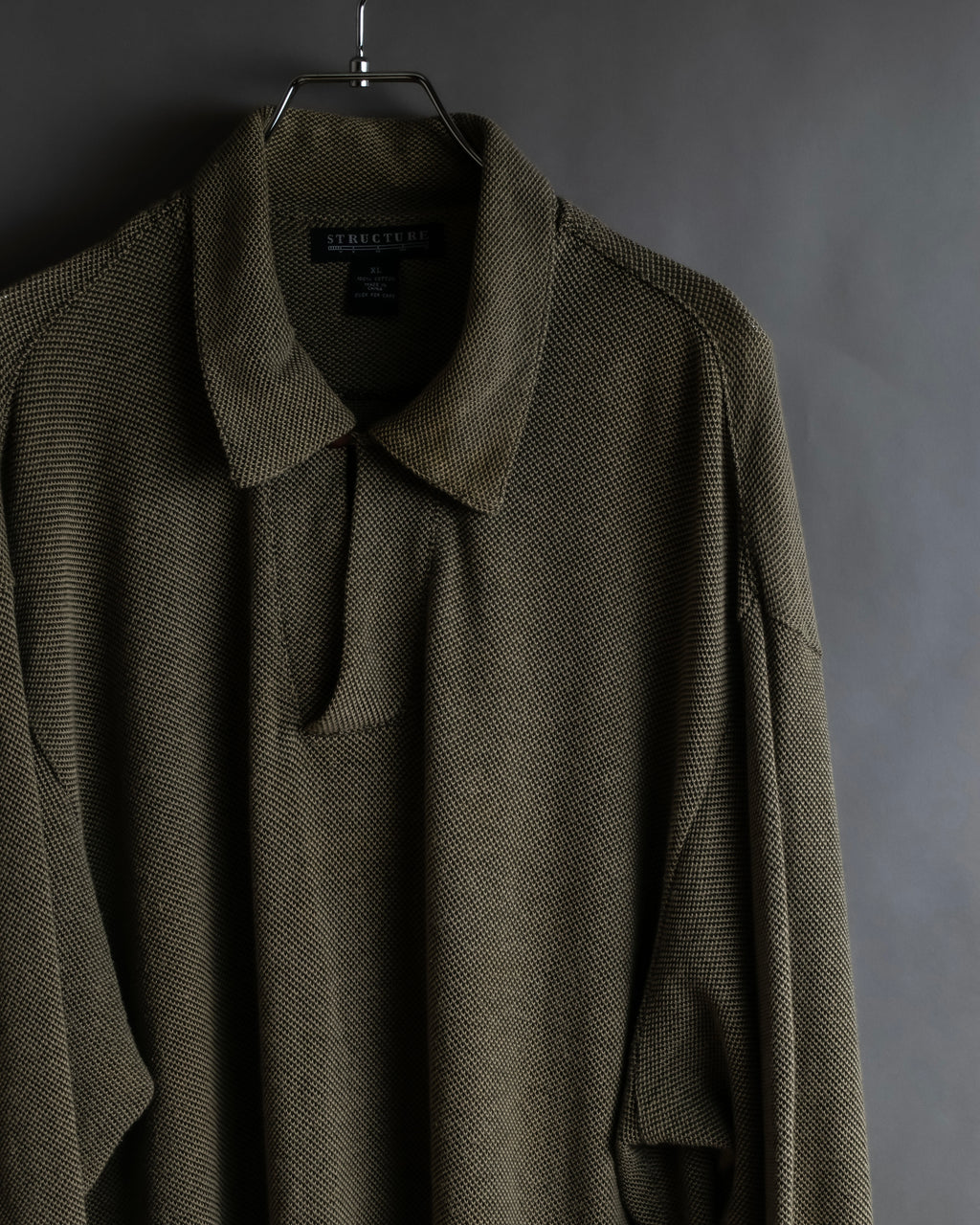 "Vintage herringbone long sleeve polo shirt"