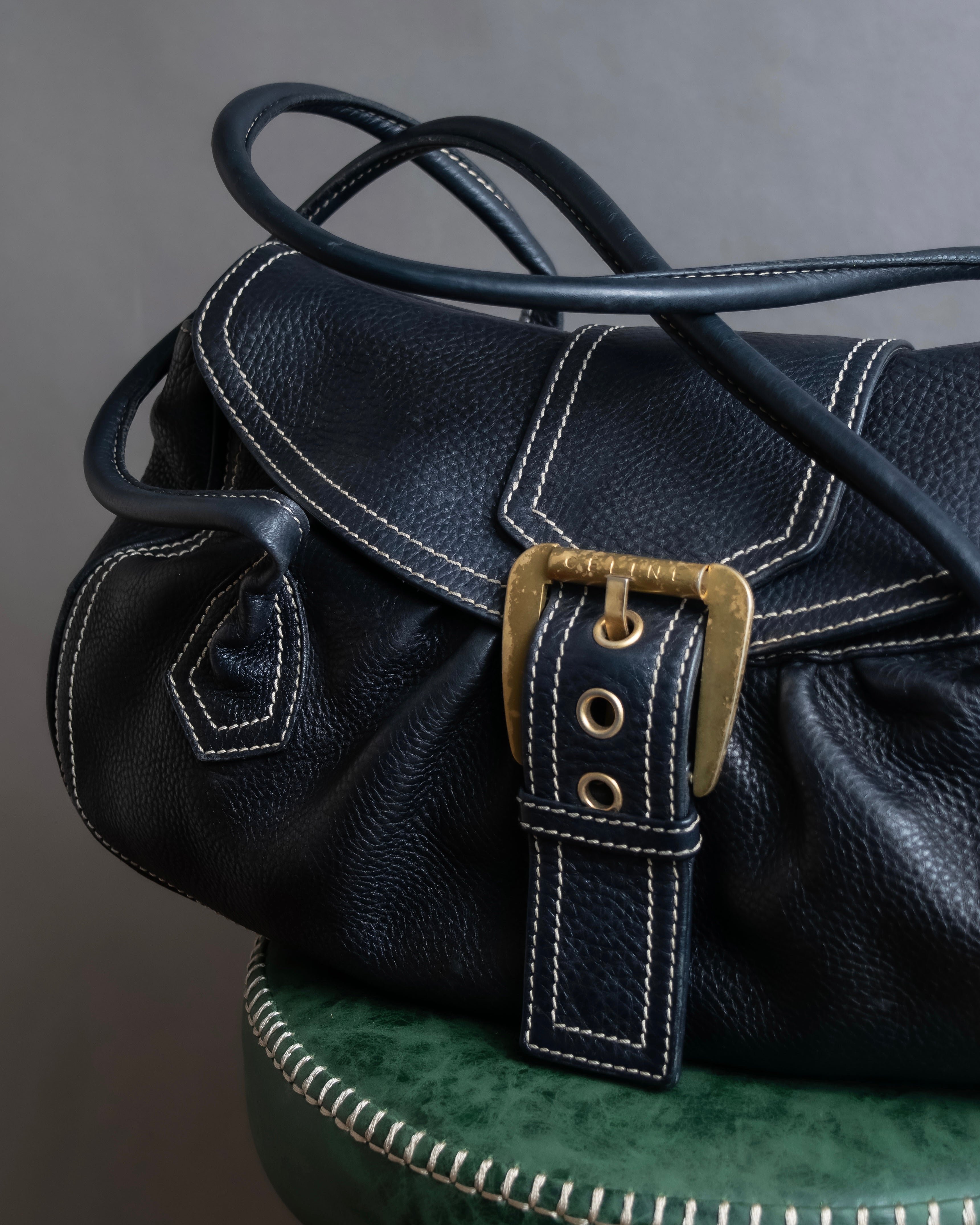 "CELINE" Gold buckle design large shoe bag shoulder bag