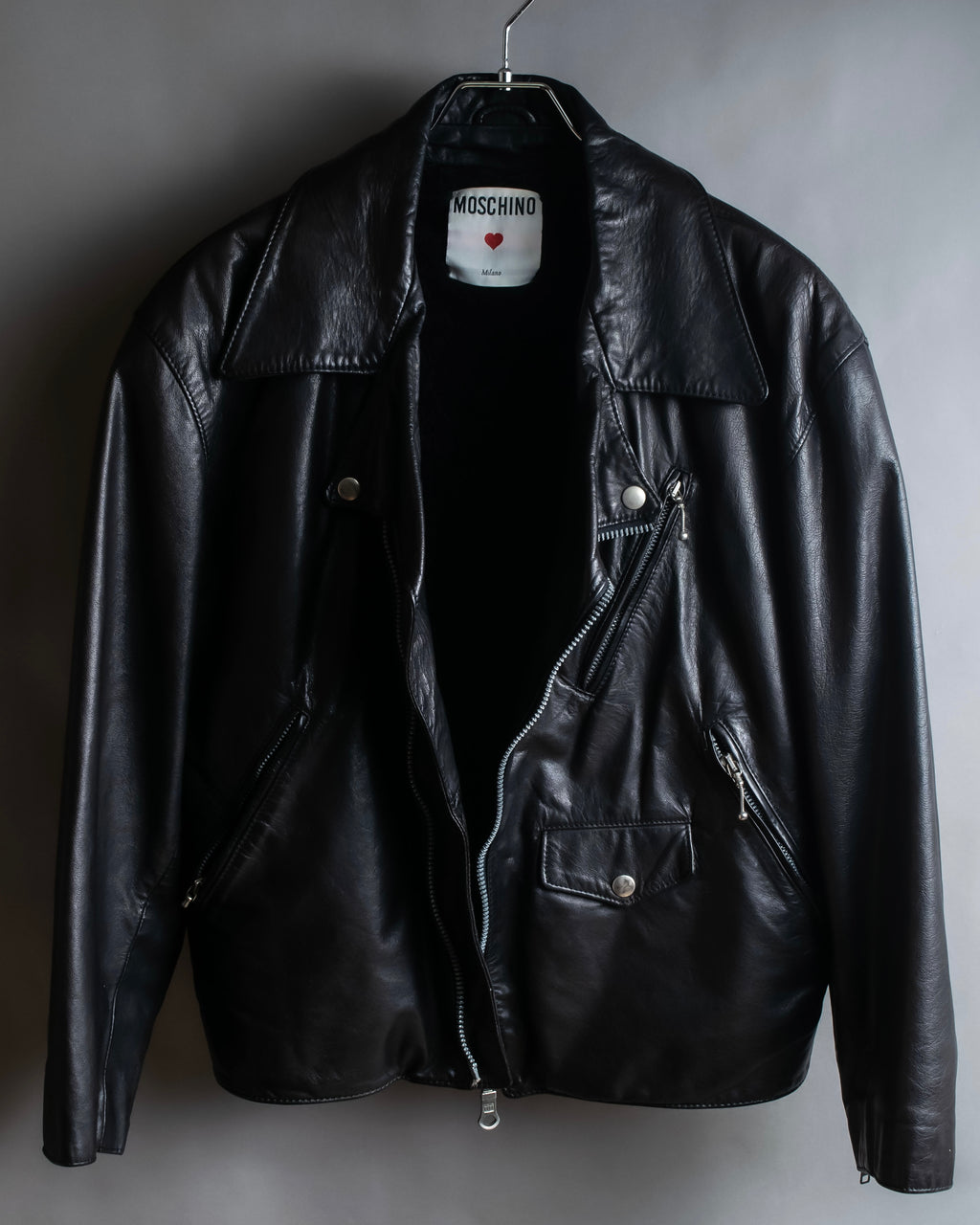 "MOSCHINO" Box silhouette leather double rider jacket