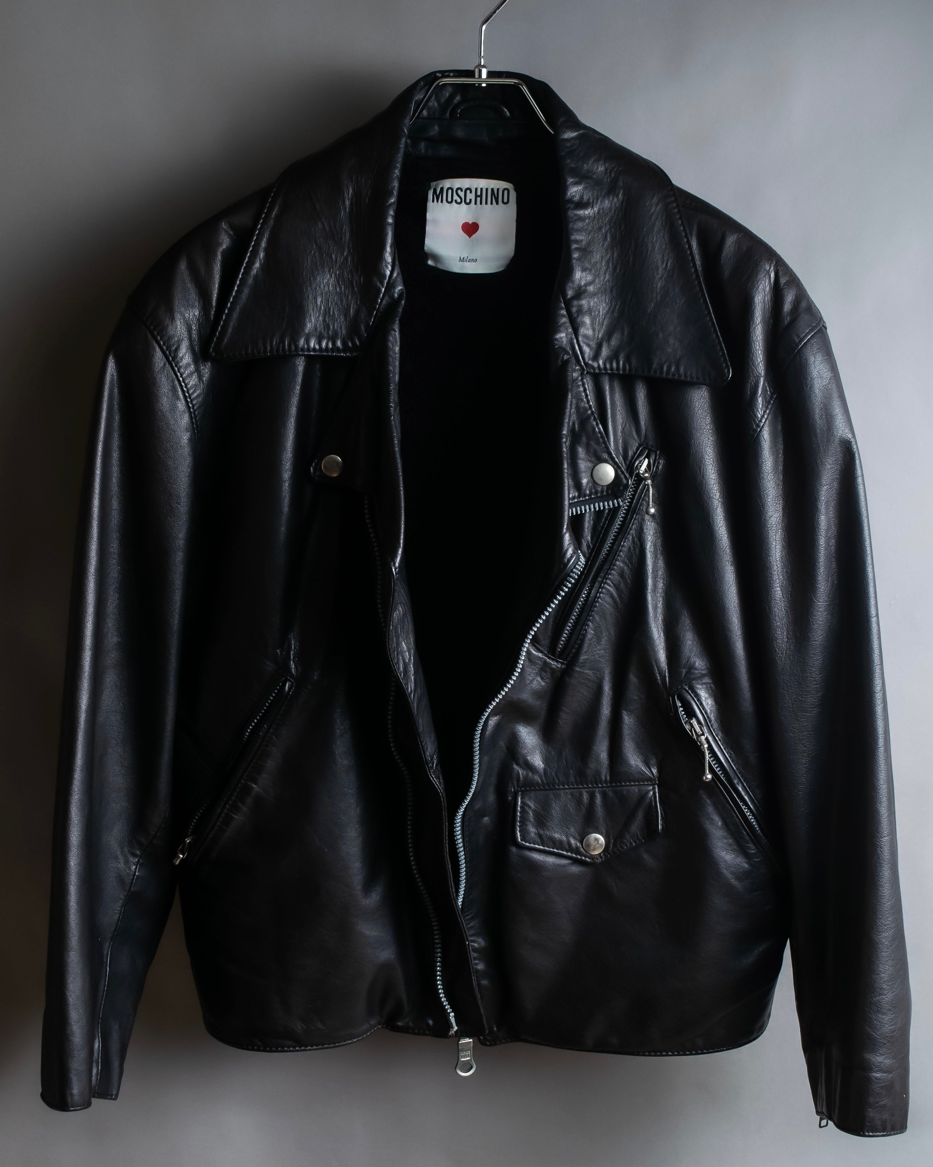 "MOSCHINO" Box silhouette leather double rider jacket