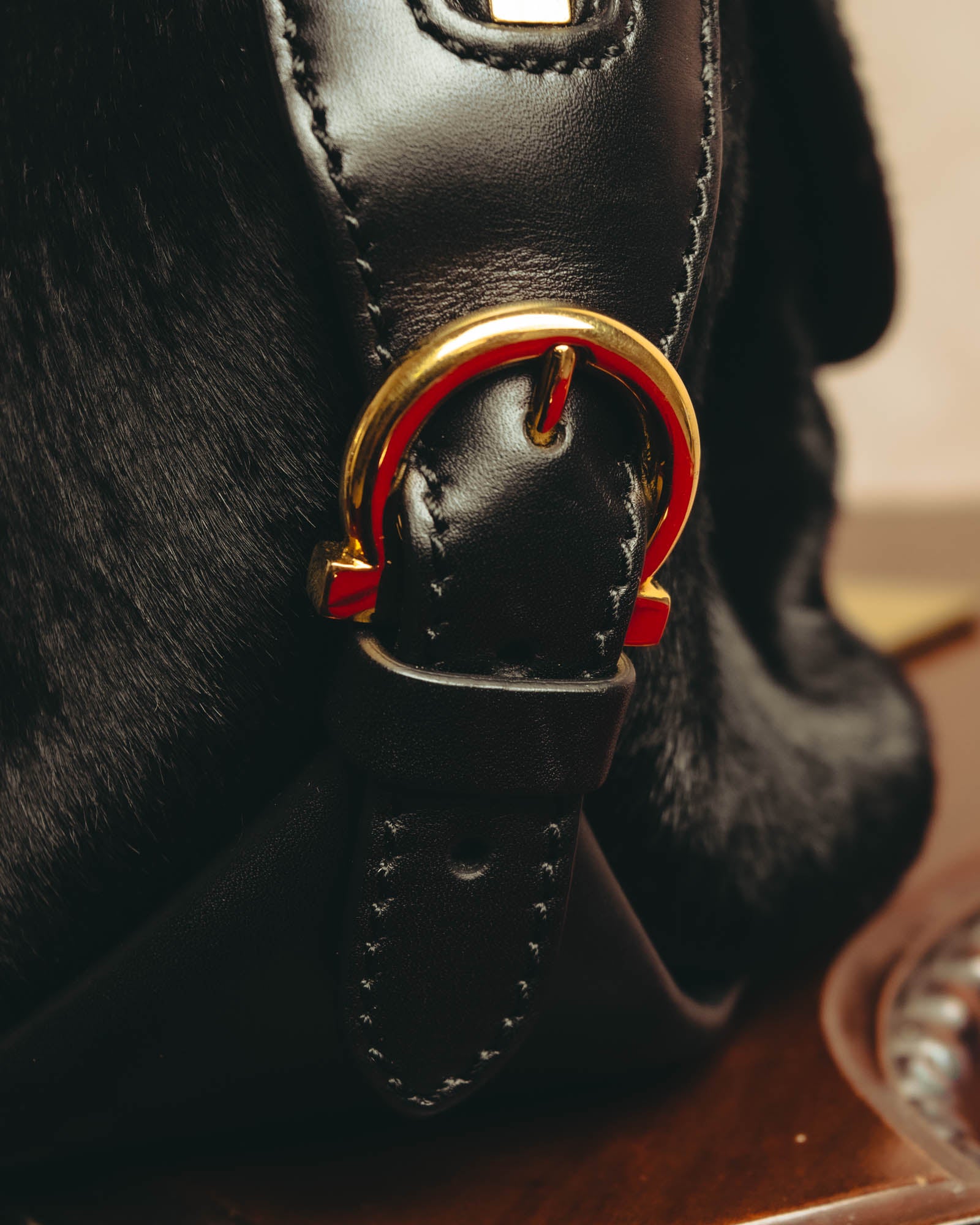 -SPECIAL- “Salvatore Ferragamo“ 90's-00's Gancini pony hair and leather dual-way boston bag