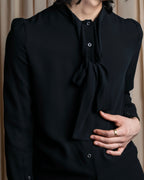 "PRADA" 100% silk bowtie design gathered shirt