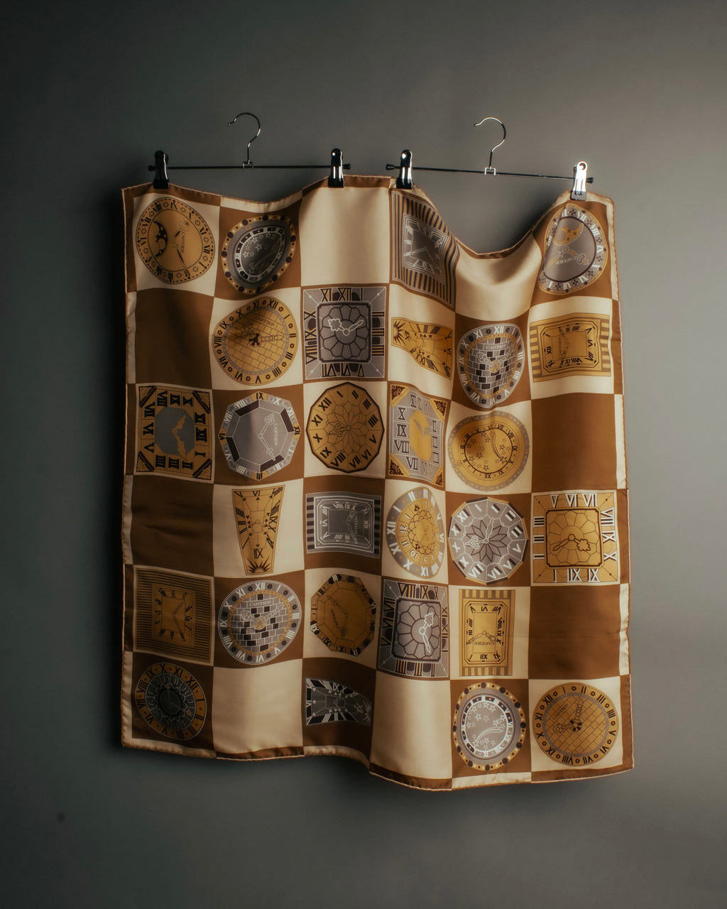 “Cartier“ 80’s-90’s Timepiece motif silk scarf