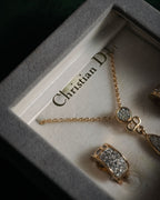 "Christian Dior" 00’s crystal pave cd drop necklace and earrings set