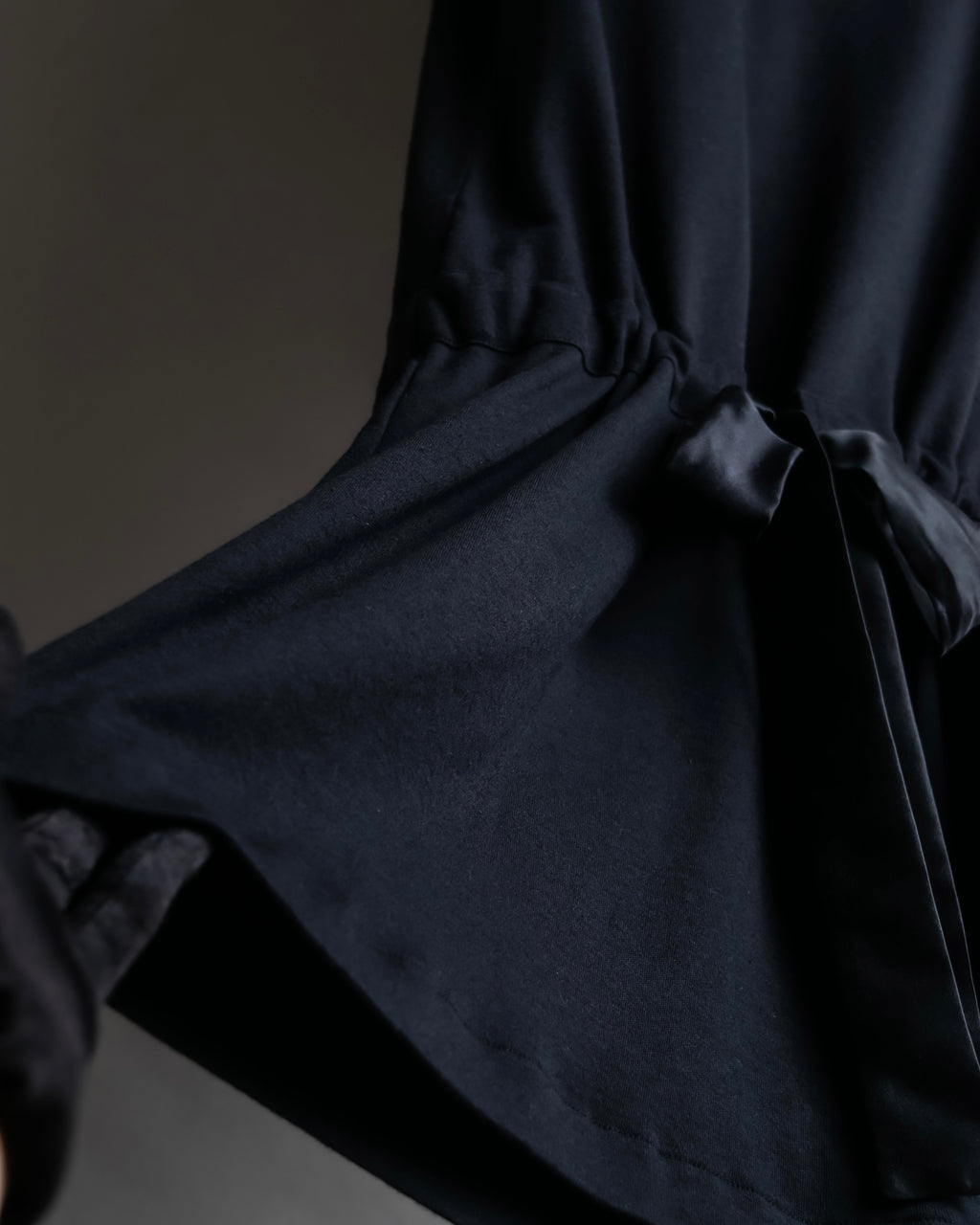 "Christian Dior" Satin ribbon waist detail hooded dress