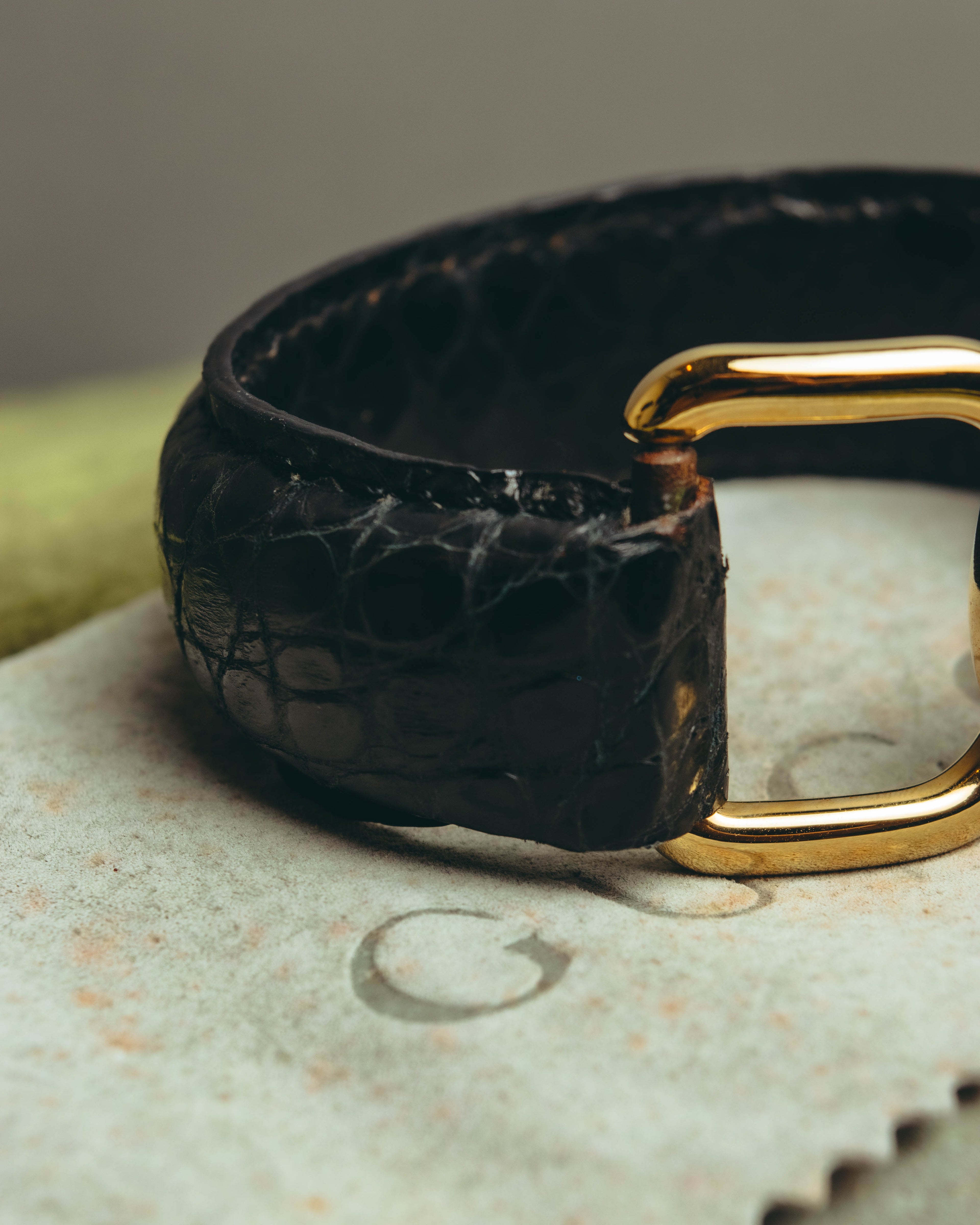 -SPECIAL- "GUCCI" 70's-80's Iconic horsebit crocodile leather cuff bangle