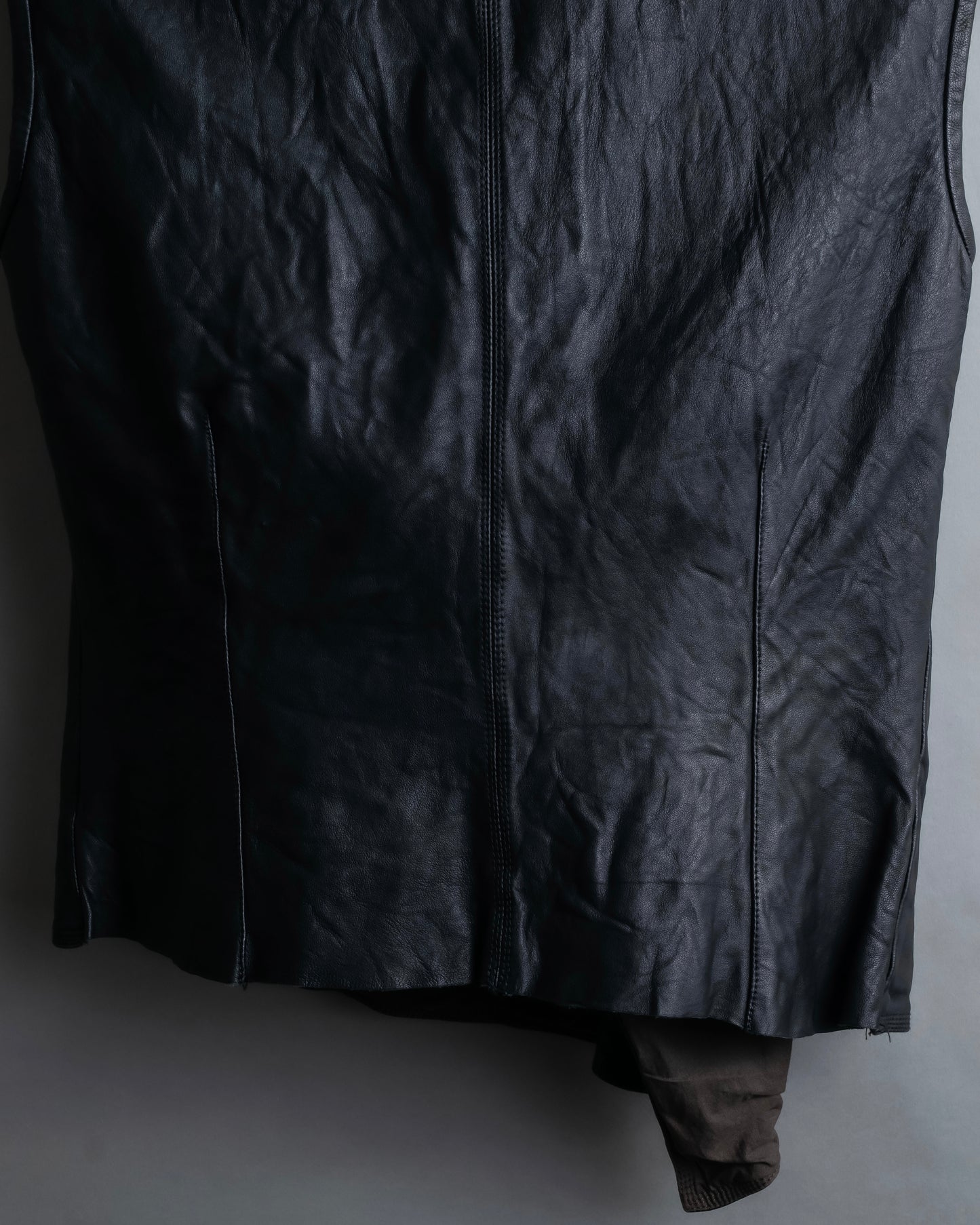 "Rick Owens" 100% lamb leather high neck sleeveless jacket