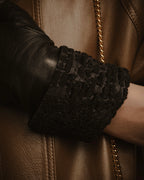 -SPECIAL- "HERMES" 90's Astrakhan combination leather gloves