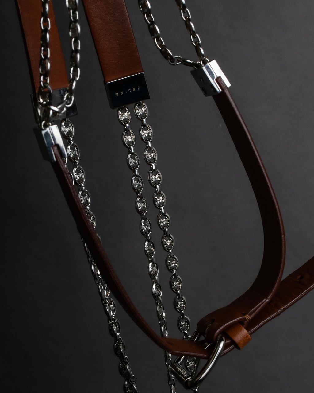"CELINE" Oval link chain design leather combination belt