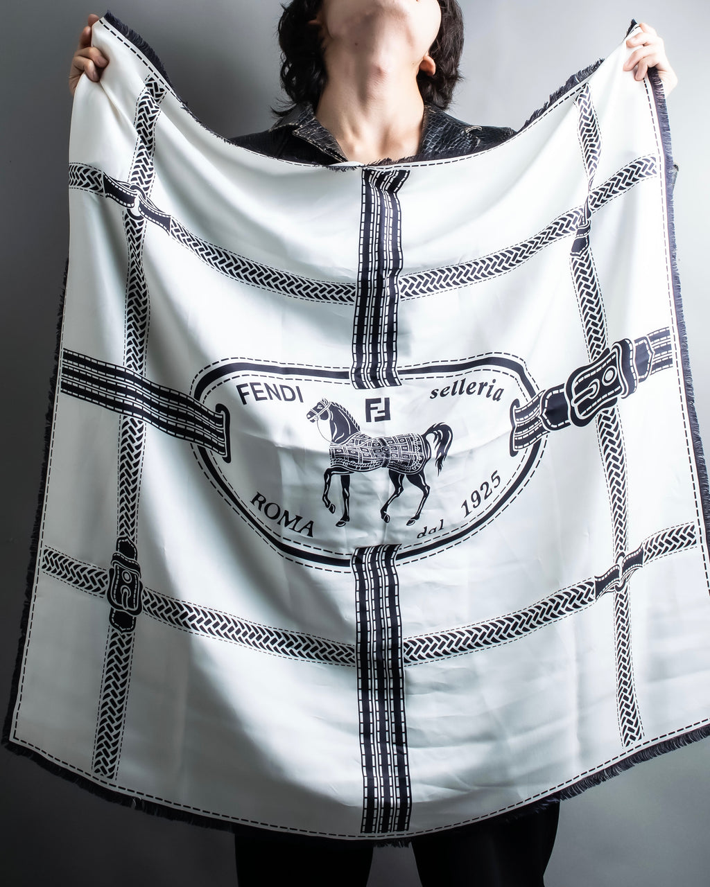 "FENDI" Horse motif FF logo Selleria large scarf