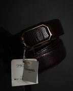 “CHANEL” 90’s Octagon buckle lizard leather belt