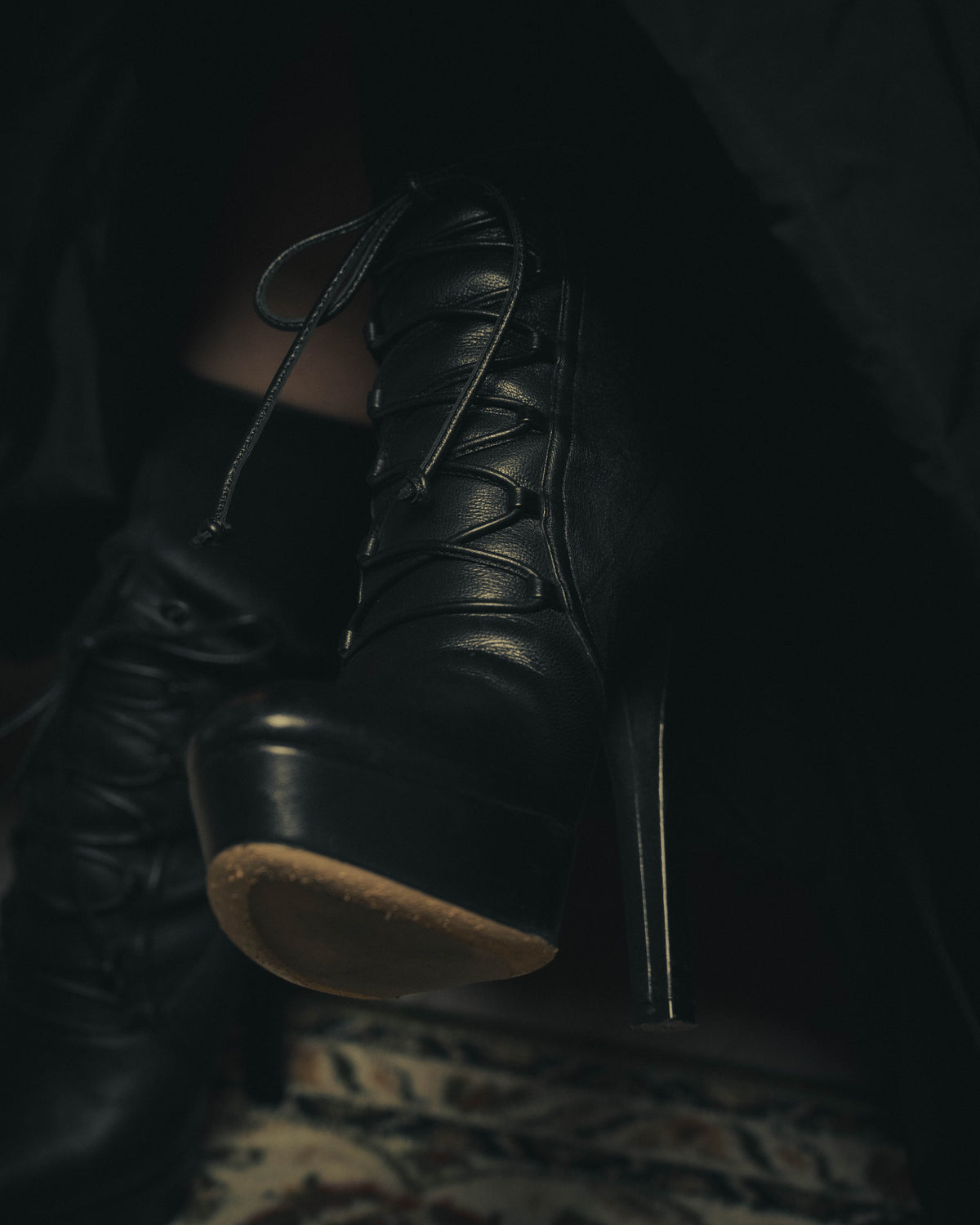 –SPECIAL– "Miu Miu" 00's–10's Sculptural platform lace up ankle boots