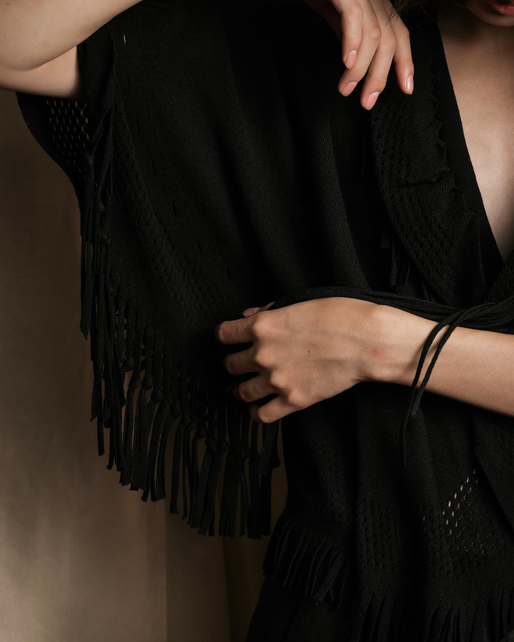 "ISSEY MIYAKE" 01AWRough knit fringe design cardigan