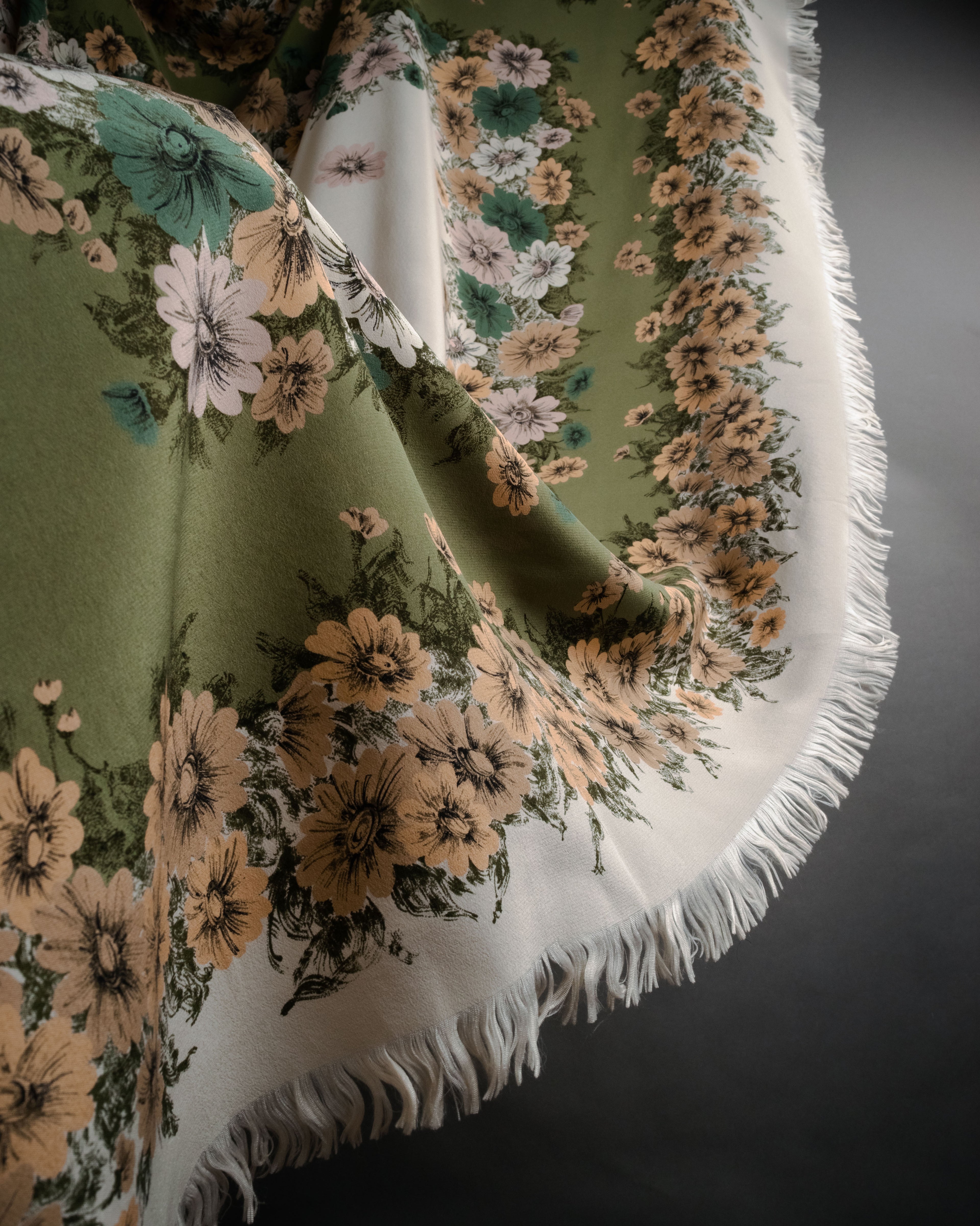 “Salvatore Ferragamo” 90’s Botanical fringe shawl