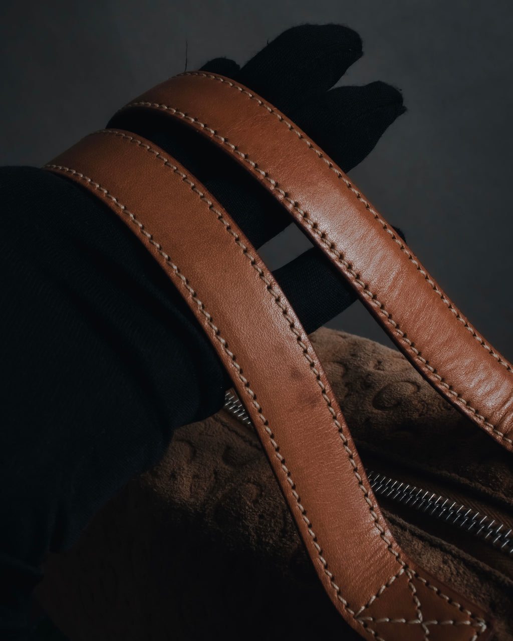 "CELINE" 00's Macadam logo engraved suede leather bag