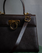 "Salvatore Ferragamo" Structured Gancini 2way dark brown leather bag