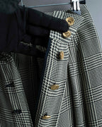 "CHANEL" Coco mark button fly detail houndstooth pattern wide slacks