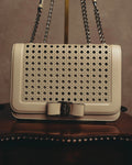 "Salvatore Ferragamo" 2010's-20's Ivory perforated leather chain shoulder bag