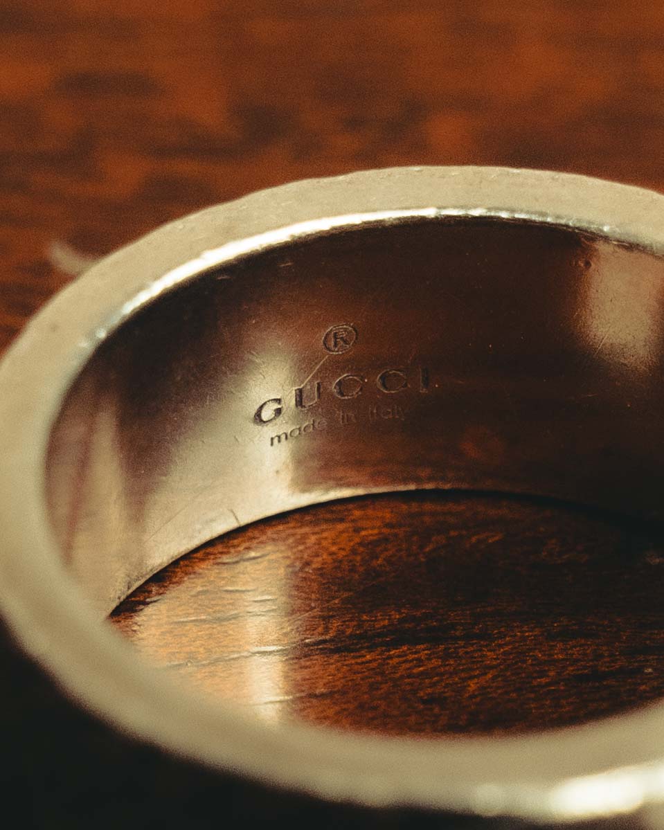 "GUCCI" 20's Ornate green inlay wide band ring
