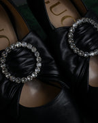 "GUCCI" Michele design ribbon crystal buckle pumps