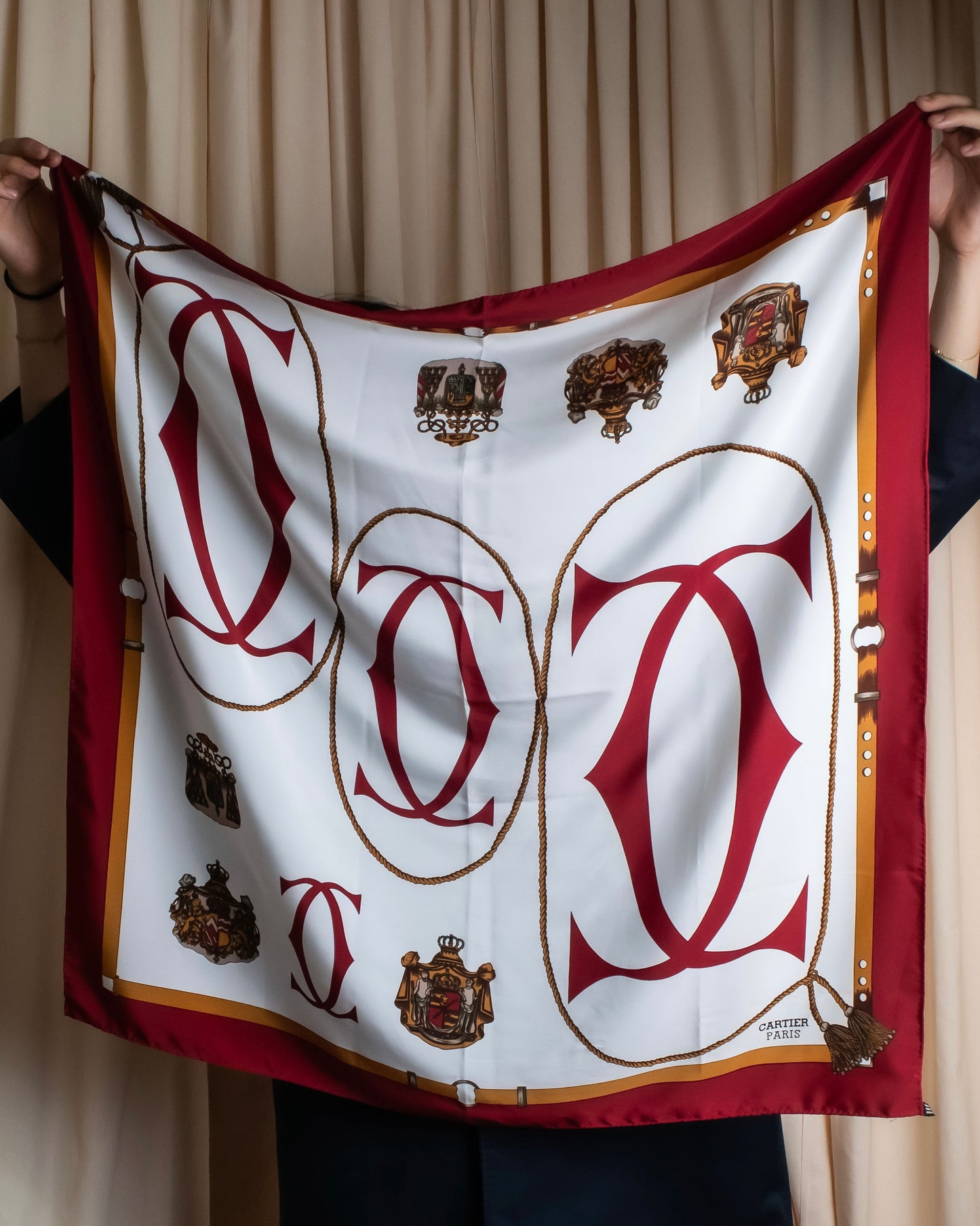 "Cartier" 2C logo printed silk square scarf